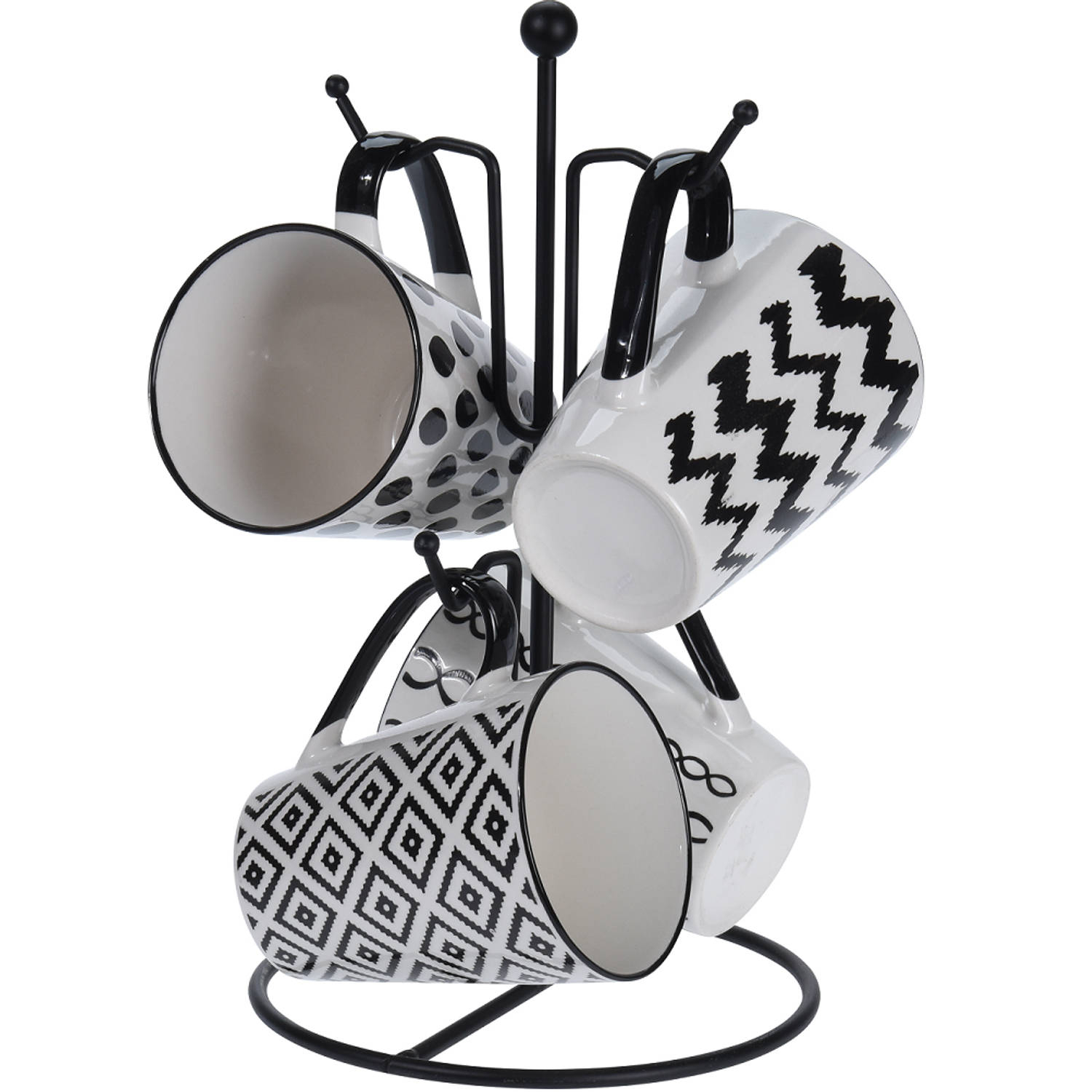 Excellent Houseware 4 Bekers In Metalen Rekje 1 Excellent Houseware 4 Bekers In Metalen Rekje