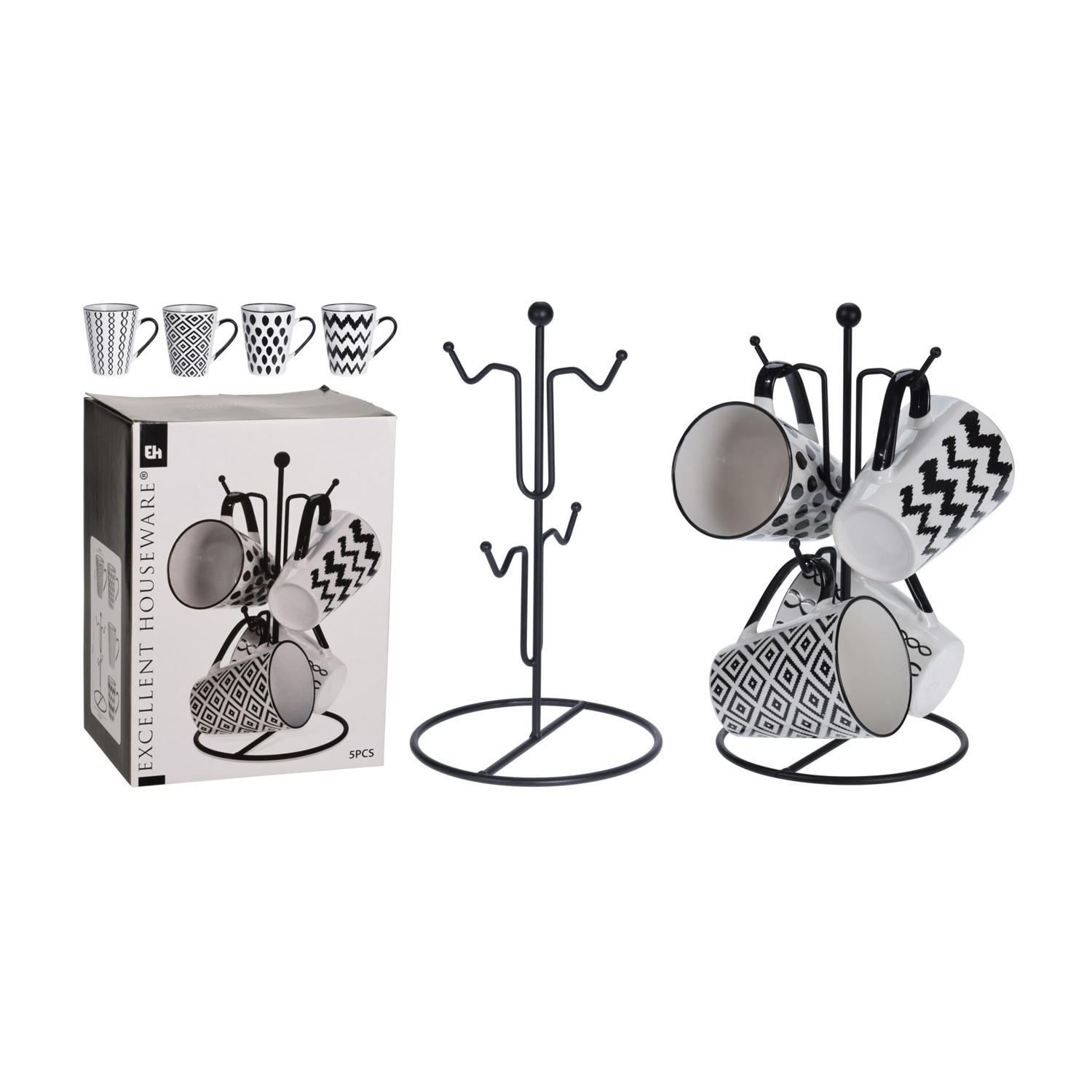 Excellent Houseware 4 Bekers In Metalen Rekje 4 Excellent Houseware 4 Bekers In Metalen Rekje - Afbeelding 4